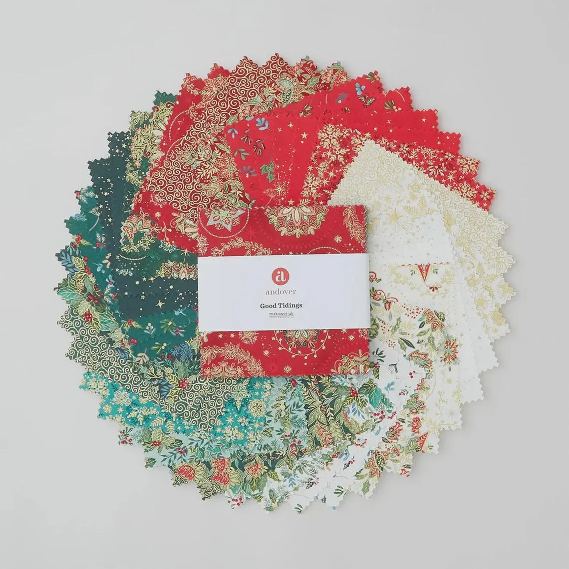 GOOD TIDINGS MAKOWER UK ANDOVER FABRICS 5" CHARM SQUARE PACK 42 CUTS 1S-TIDINGS-X