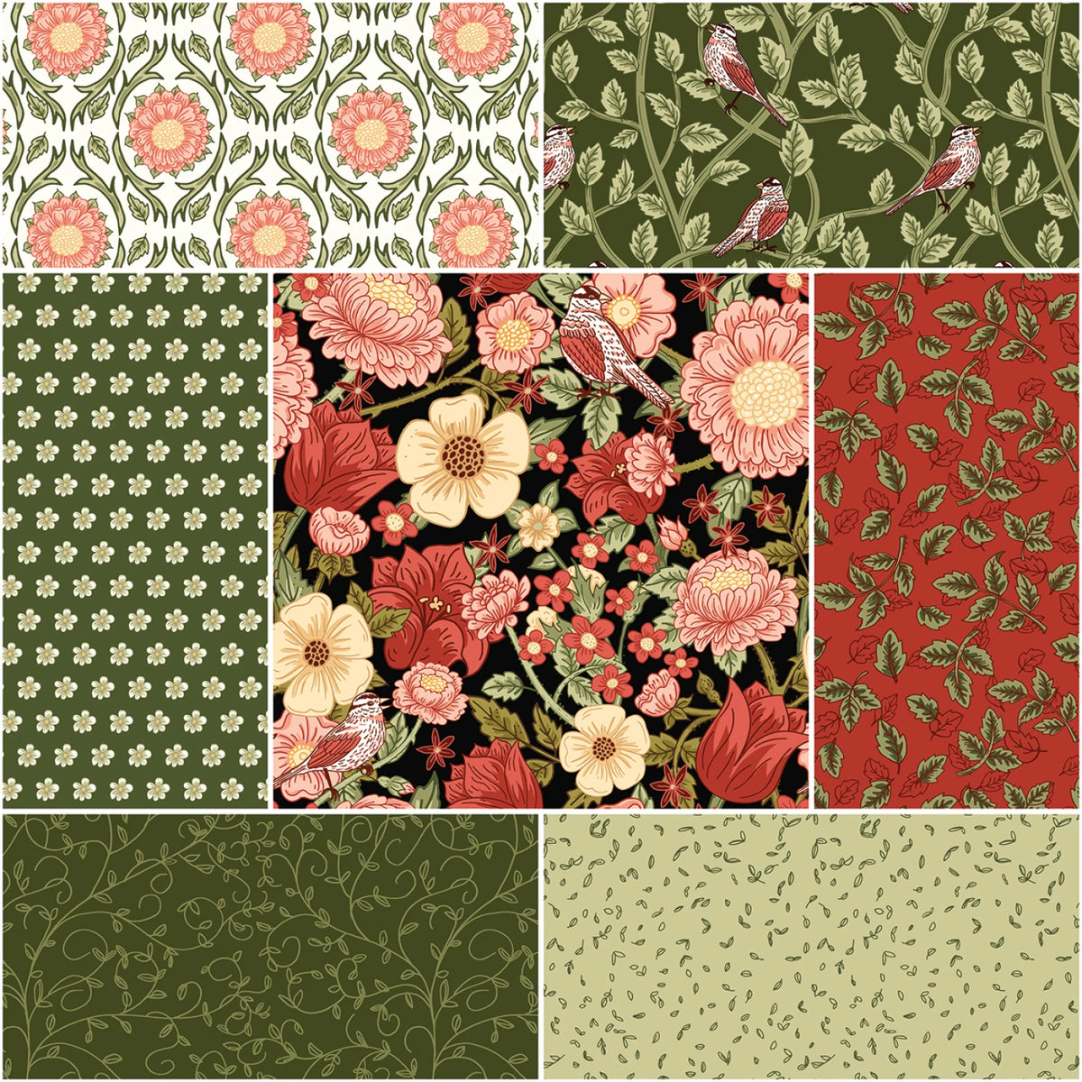 Tangled Garden 1YD­-18020BLA­-7 1-Yard Bundle Black Diane Labombarbe Riley Blake