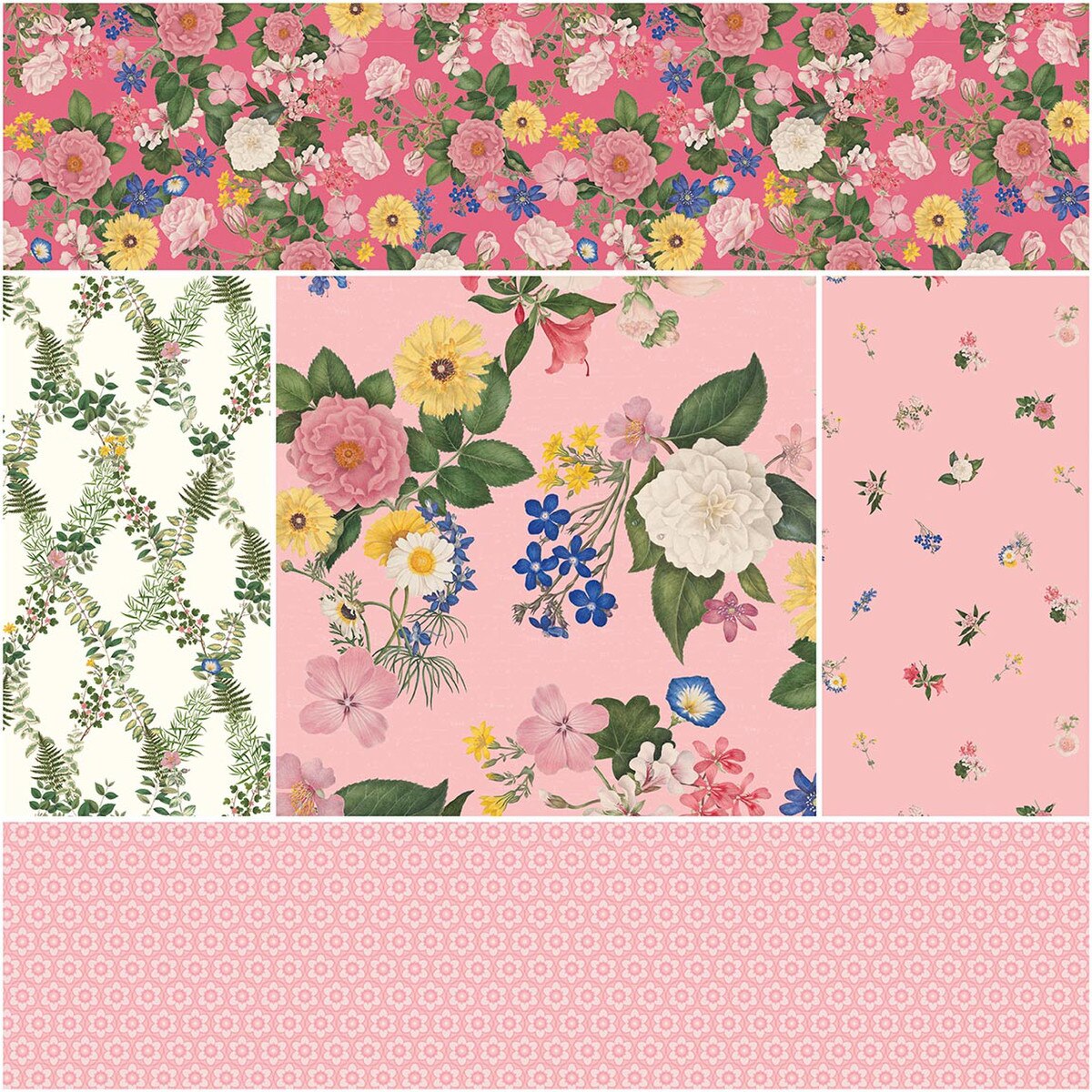 Everbloom 5 Yard Bundle 1 Yard Each Pink RHS Collection 1YD­-18050P­-5 Riley Blake