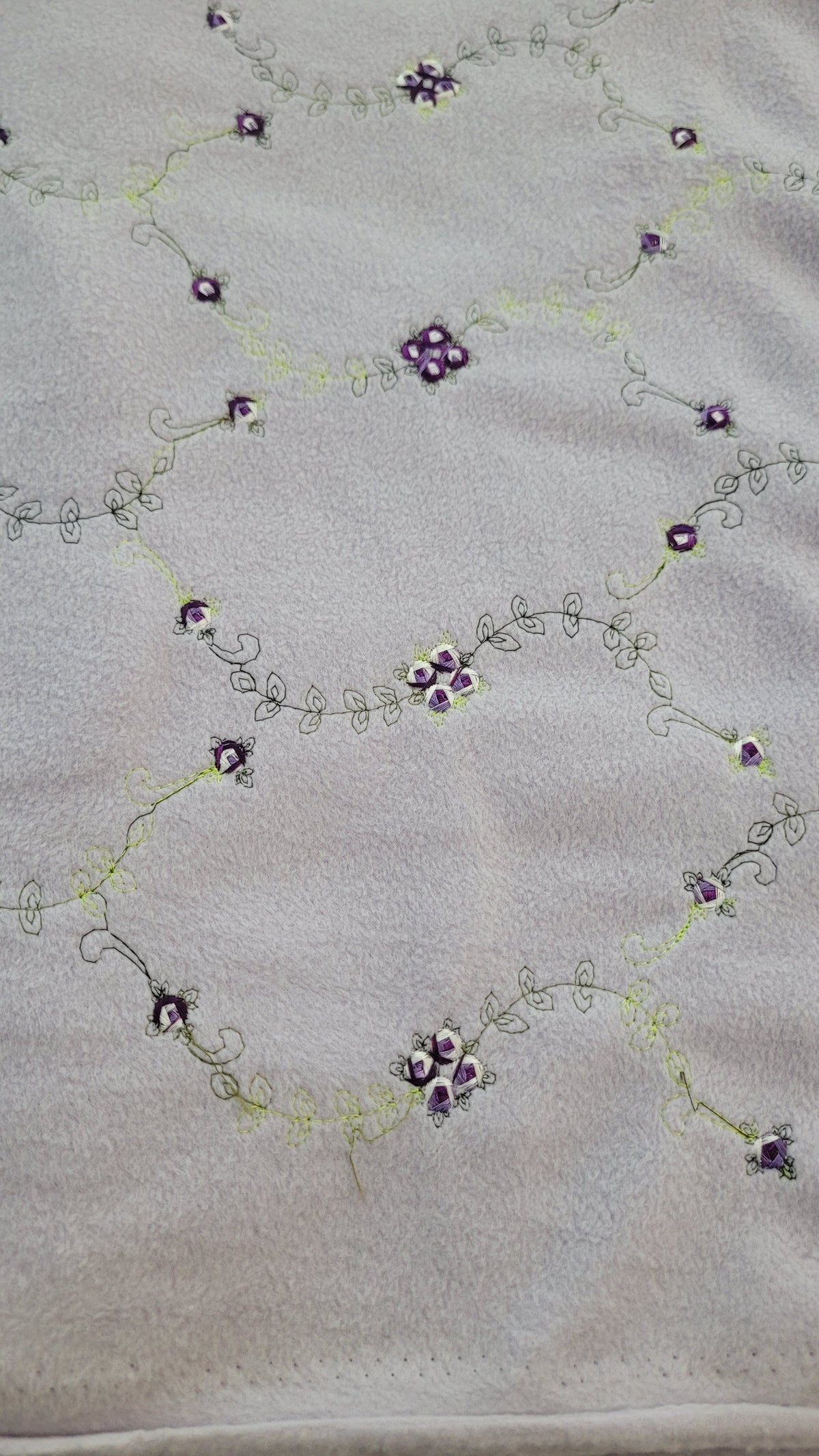 Embroidered Fleece Purple by the half yard