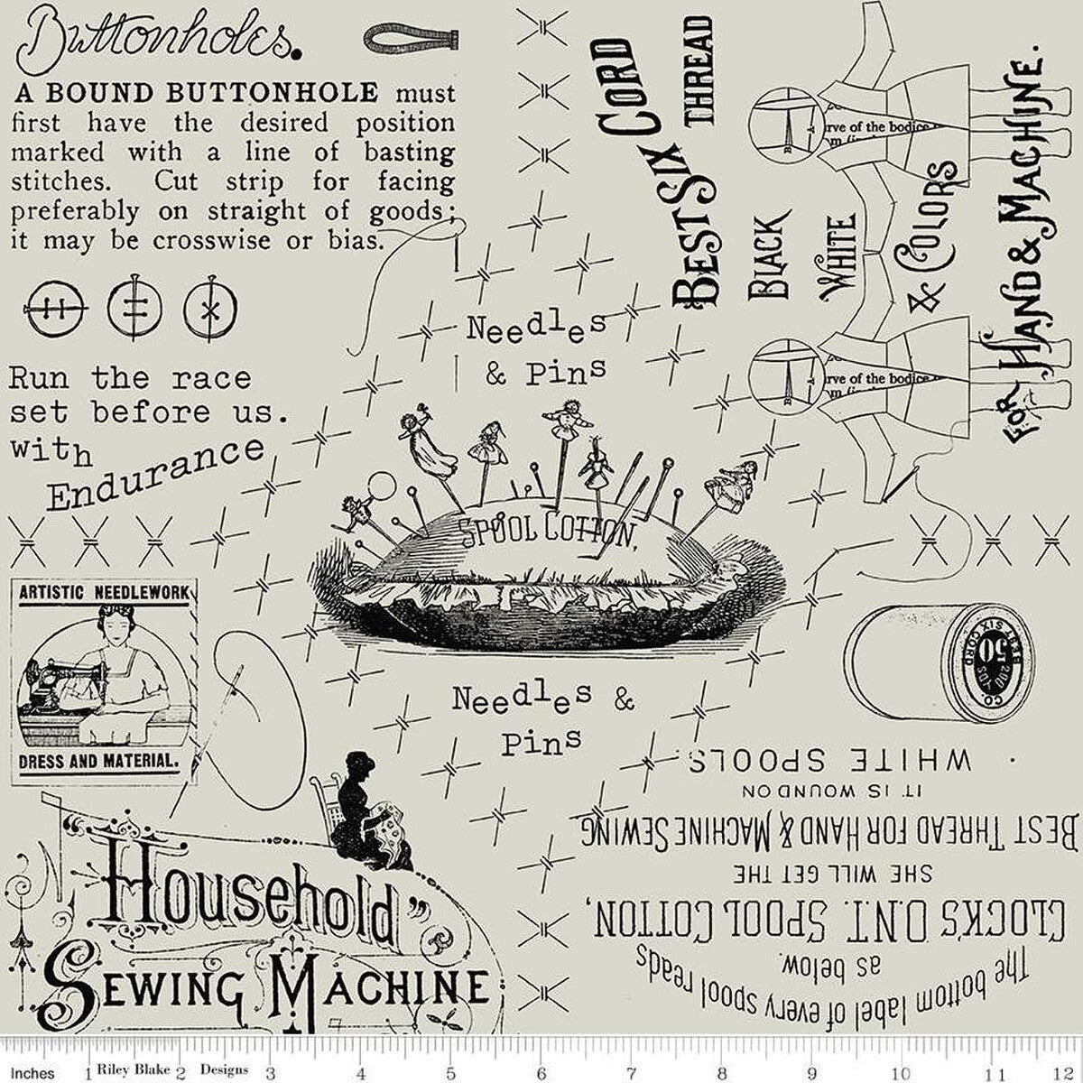 Best of She Who Sews Sew Vintage Text Gray C11343-GRAY J. Wecker Frisch Riley Blake Half Yard