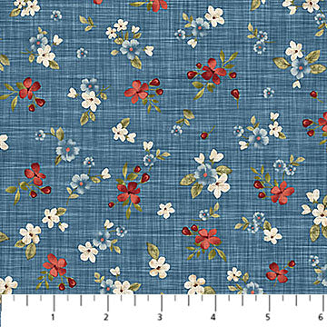 Farmhouse Sampler 28605-44 Floral Toss Blue Multi Deborah Edwards Northcott Half Yard