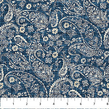 Farmhouse Sampler 28607-49 Paisley Navy Deborah Edwards Northcott Half Yard