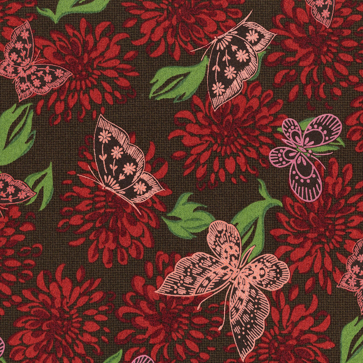 KYOTO  BUTTERFLY GARDEN  RED RJR FABRICS RJR3070/2 HALF YARD