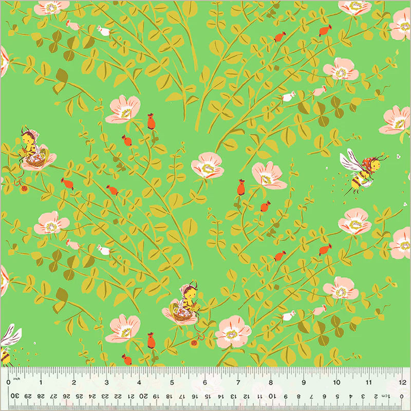 Studio Edit 37023D-5 Nanny Bee Green Heather Ross Windham Half Yard