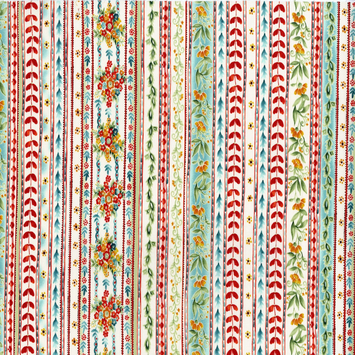 Bordeaux Rose Bandeau Creme Floral Stripe  RJR Fabrics RJR3084/1 By the Half Yard