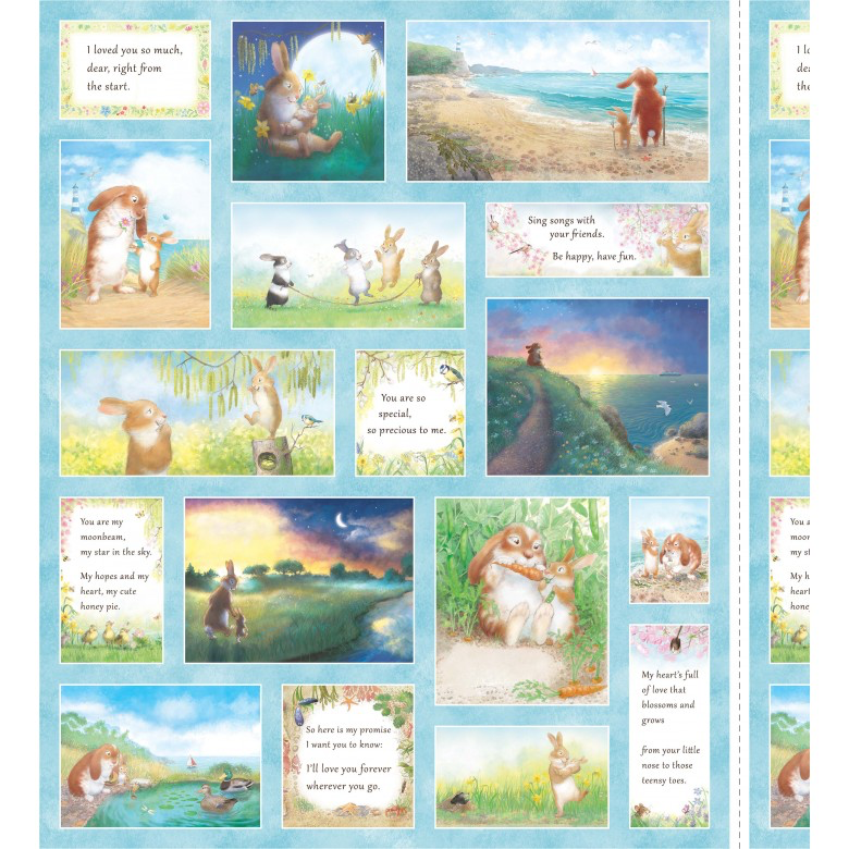 HONEY BUNNY MICHAEL MILLER SOFT BOOK PANEL 1YD PANEL, DDC9096 HONEY PIE BLUE