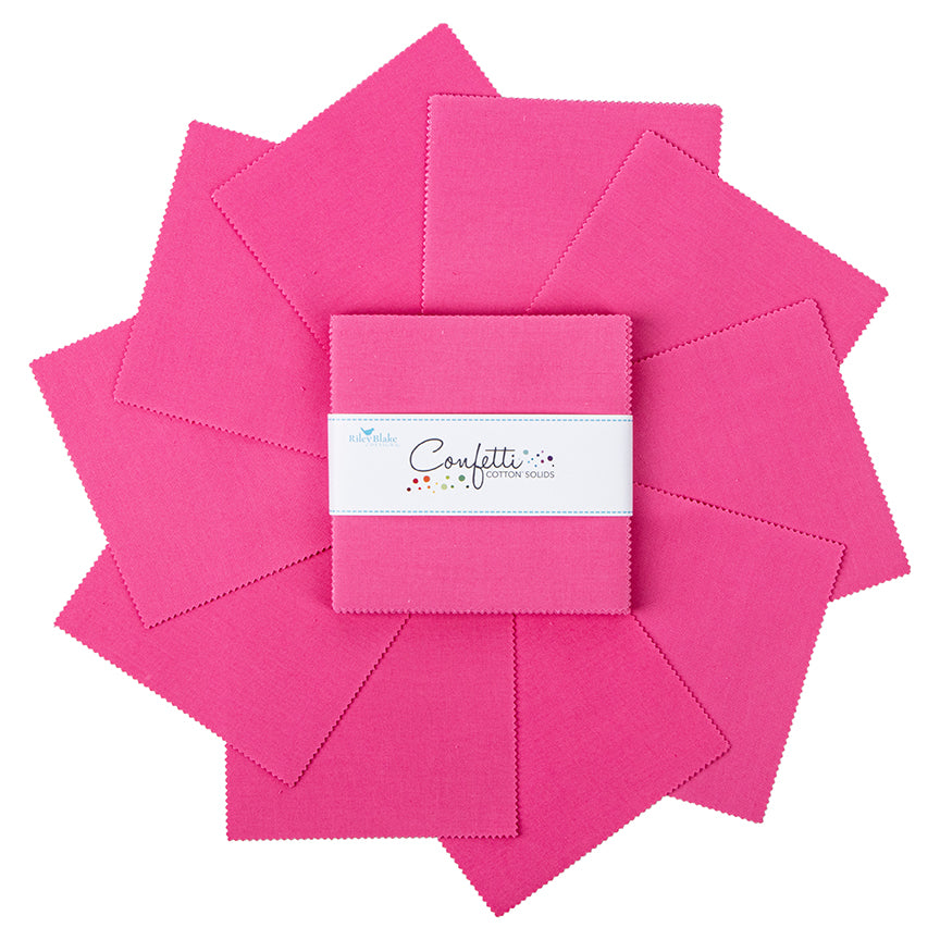 Confetti Cotton Riley Hot Pink 5 Inch Stacker, 42 Pcs.Riley Blake 5-120-RHOTPINK-42
