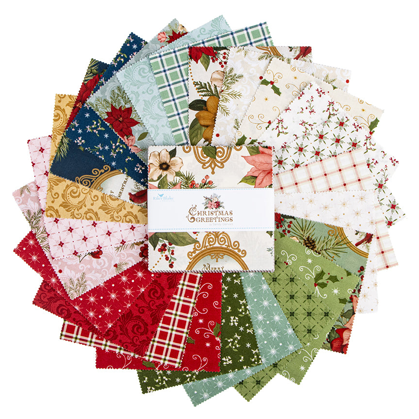 Christmas Greetings 5" Stacker Charm Pack Sandy Gervais Riley Blake 5-17660-42