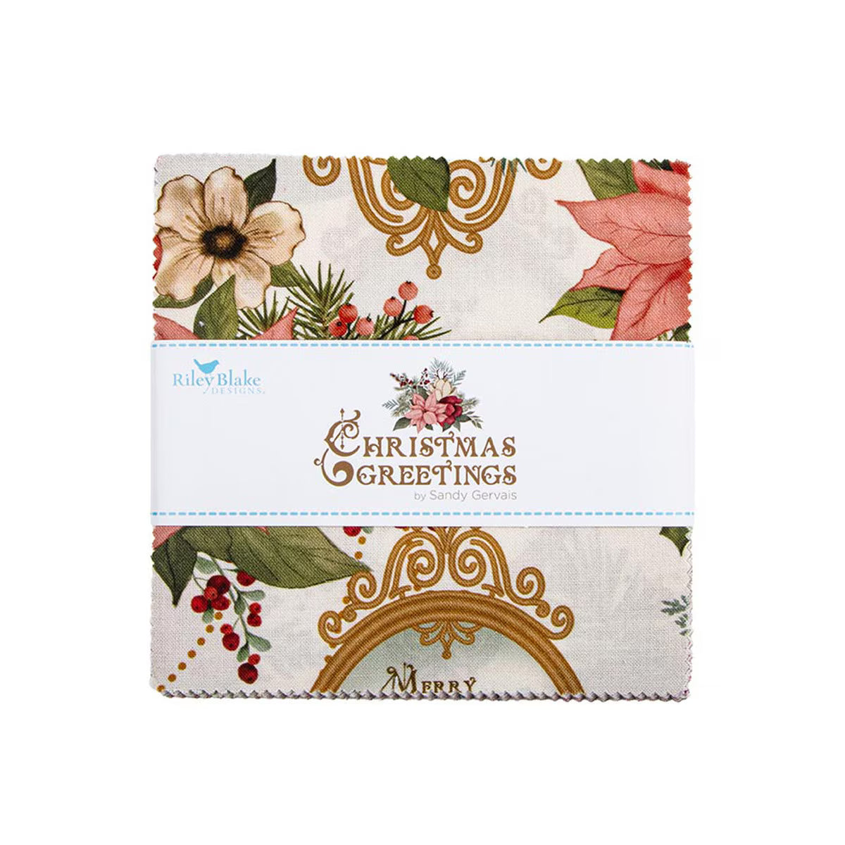 Christmas Greetings 5" Stacker Charm Pack Sandy Gervais Riley Blake 5-17660-42
