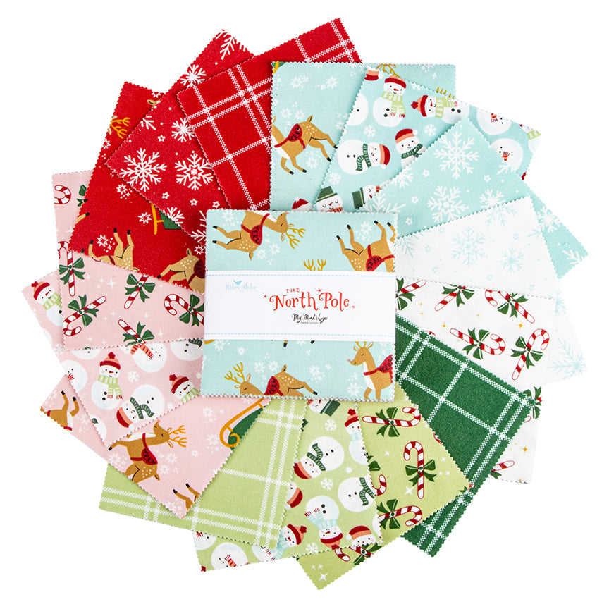 The North Pole Flannel 5" Stacker Charm Pack My Mind's Eye Riley Blake 5-17750-42