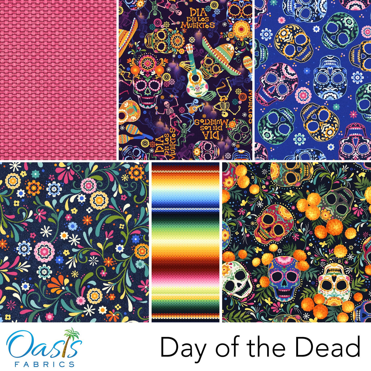 Day of the Dead Skulls Black 59-8641 Oasis Half Yard