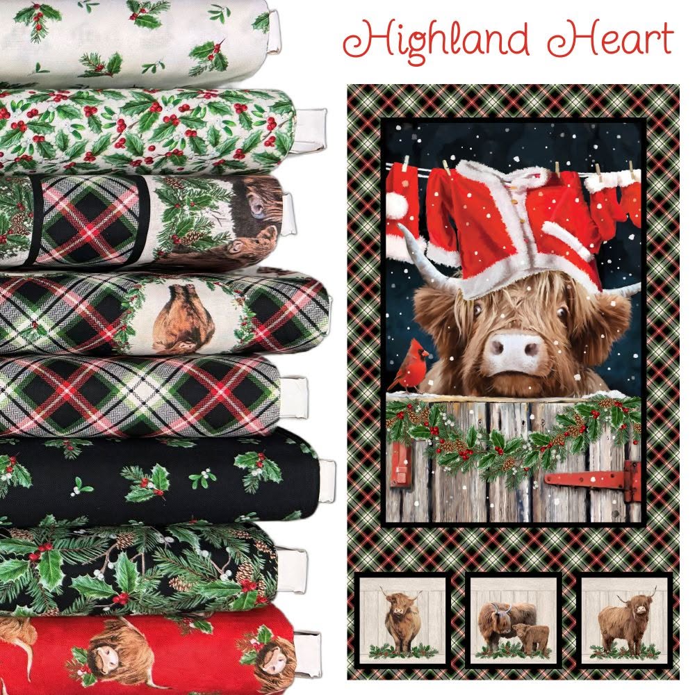 Highland Heart Cow Heads DP28048-24 Jason Kirk Northcott Half Yard