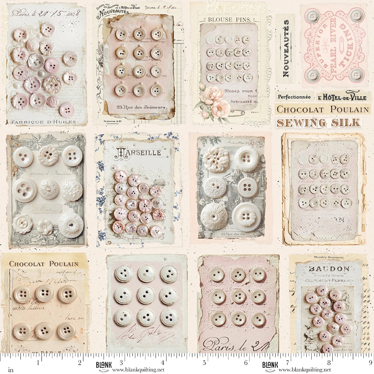 Buttons and Keepsakes Buttons Cream 5359-14 Frank Garcia Blank Quilting Half Yard