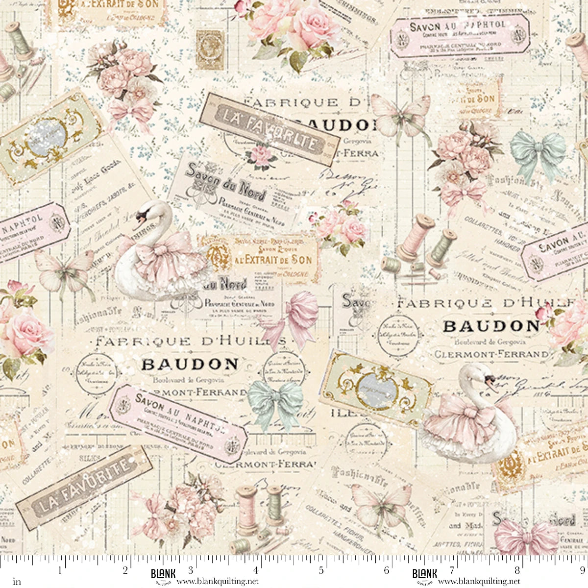Buttons and Keepsakes Labels and Floral 5360-22 Frank Garcia Blank Quilting Half Yard