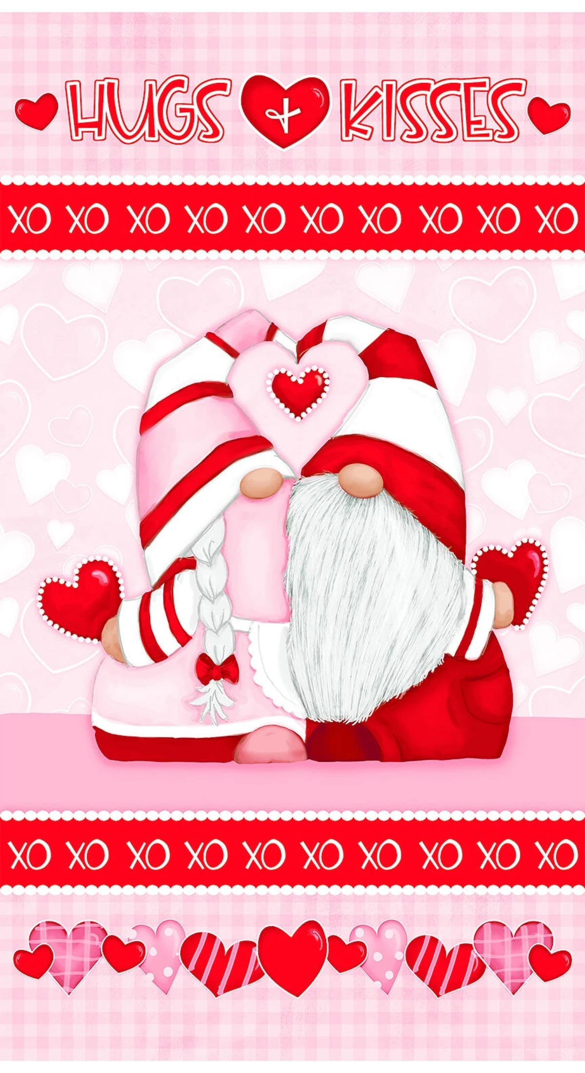 Gnomie Love 24" Panel Pink Henry Glass Fabric 189P