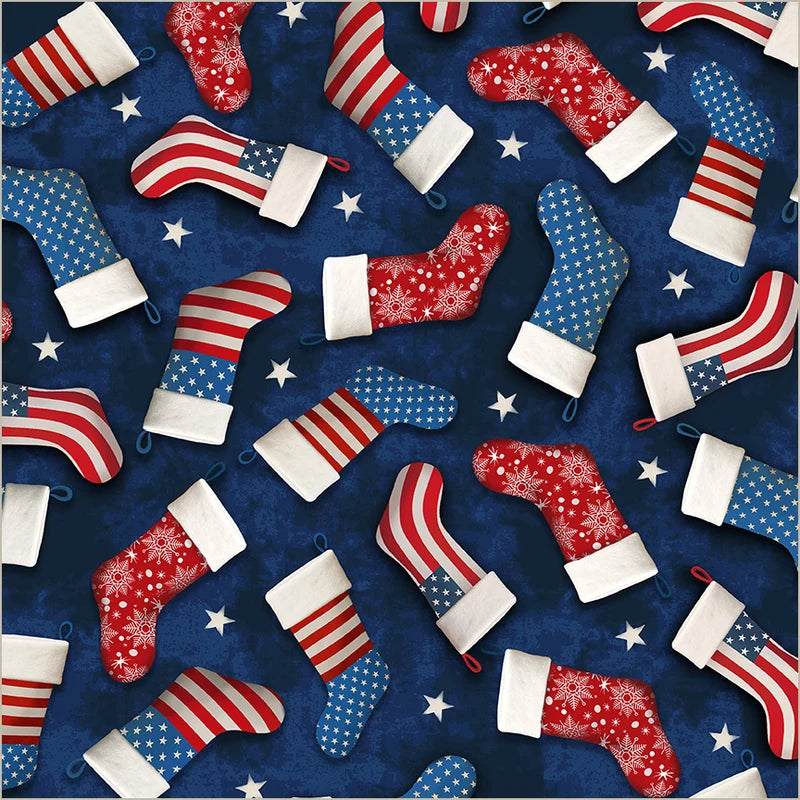 All-American Christmas 55276-4 Star-Spangled Stockings Blue Windham Half Yard