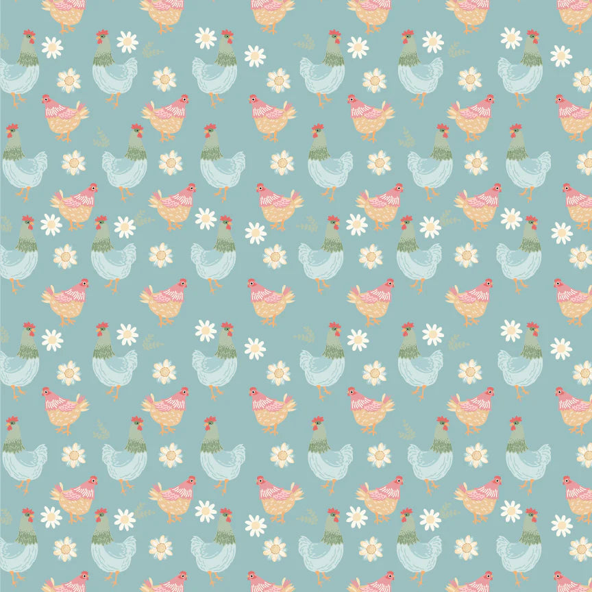 Pemberley Park PE261214 Henhouse Blue Lori Woods Poppie Cotton - Half Yard