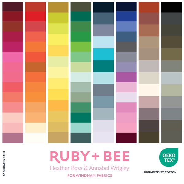 Ruby and Bee Solids CP5RUBY-105 5" Square Heather Ross Annabel Wrigley Windham