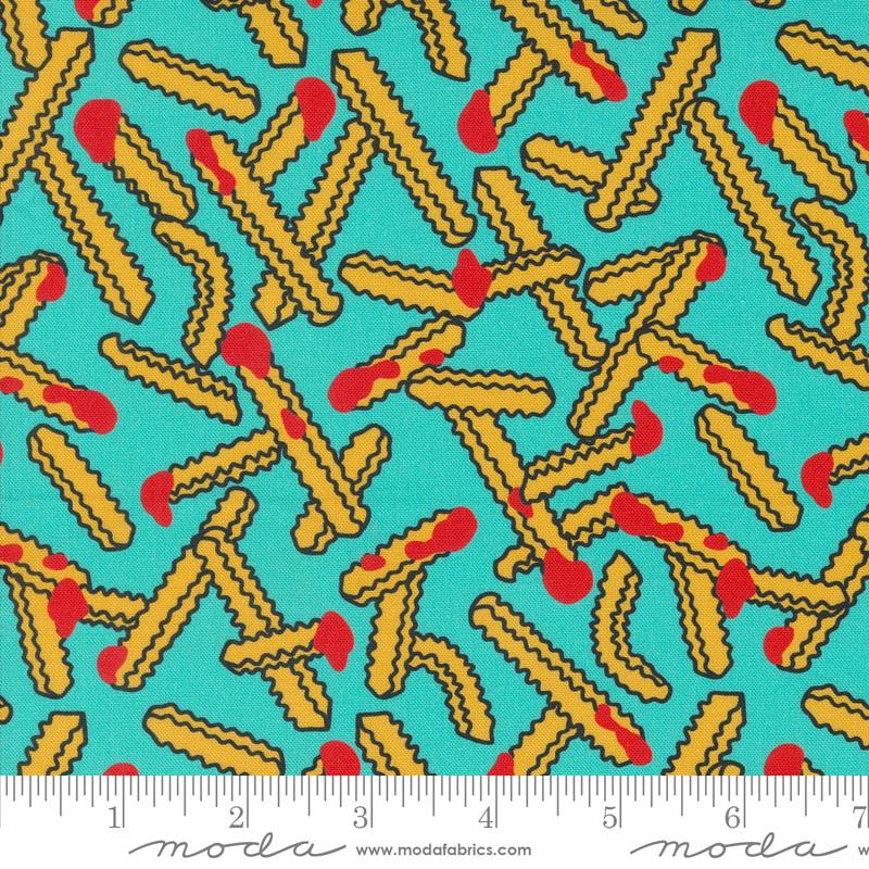 Snack Shack Lay Off Me Im Starving Novelty French Fries Blue Razz Crystal Manning MODA 11945 16C HALF YARD