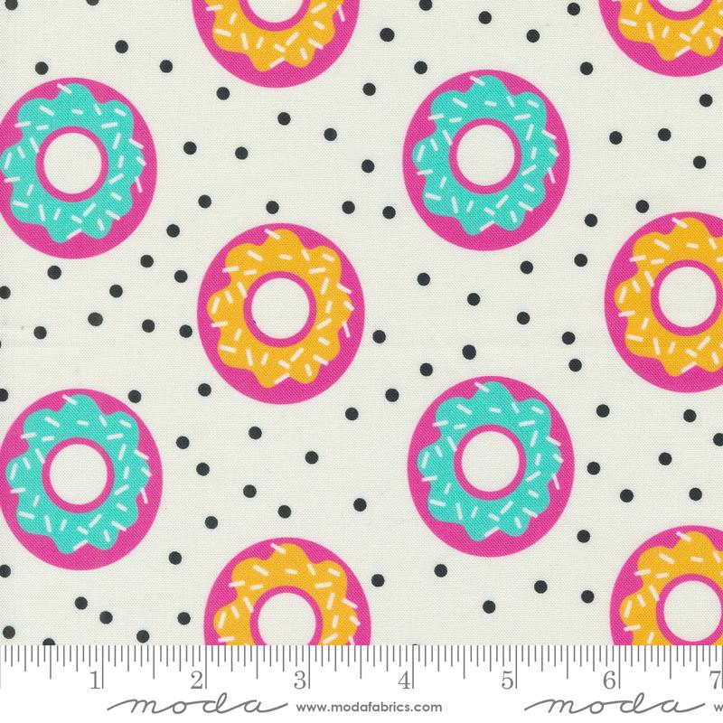 Snack Shack Donut Worry Be Happy Novelty Donut Dots Cream Crystal Manning MODA 11944 11 HALF YARD