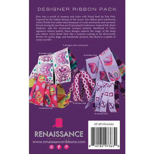 Tula Pink Floral Reef Ultraviolet Designer Ribbon Pack Renaissance Ribbons #DP-187