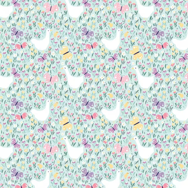 Bunny Blossoms 228426 Geese and Butterflies Green/Multi Dominika Godette Cloud9 Half Yard