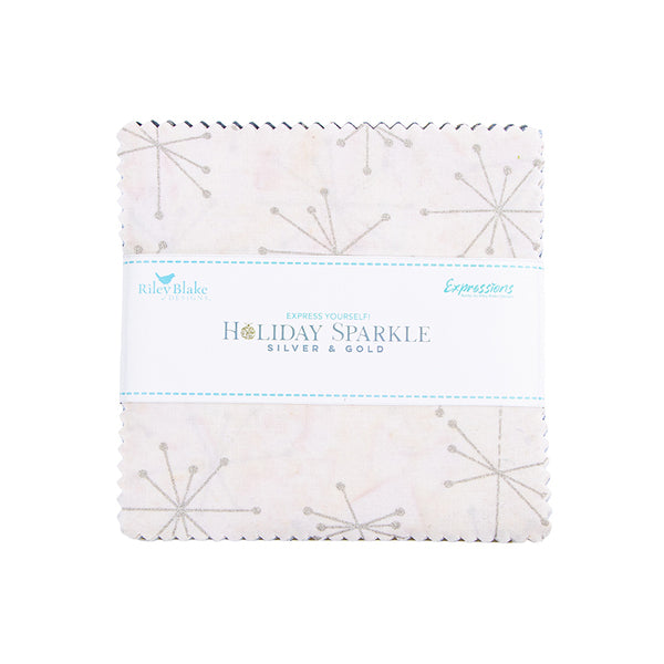 Batiks Express Yourself! Holiday Sparkle Silver & Gold 5" Stacker Charm Pack B 5-23559B-42 Riley Blake