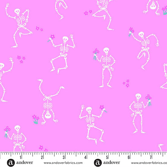Ghostly Garden A-10196-E Skeleton Jig Pink Andover Half Yard