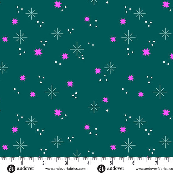 Ghostly Garden by KP Creates Stardust Teal Andover A-10201-T Half Yard