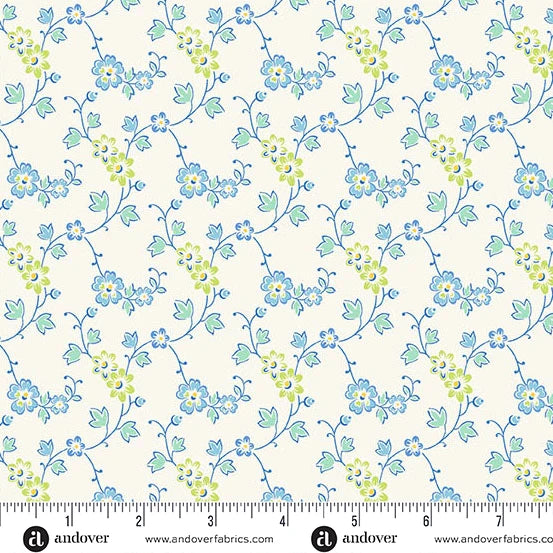 Beloved Blossoms Meander Sky A-10413-LT Andover Half Yard