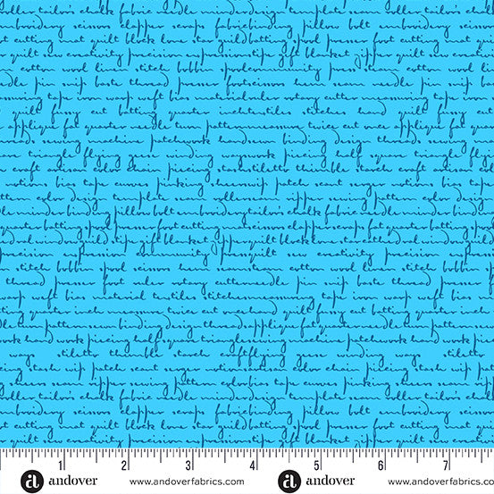 Scrawl A-1214-B Quilty Words Blue Howlite Giucy Giuce Andover Half Yard