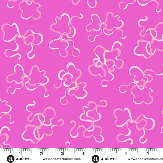 Heart Nouveau A-1313-P Curlicue Bows Pink Eye Candy Quilts Andover Half Yard