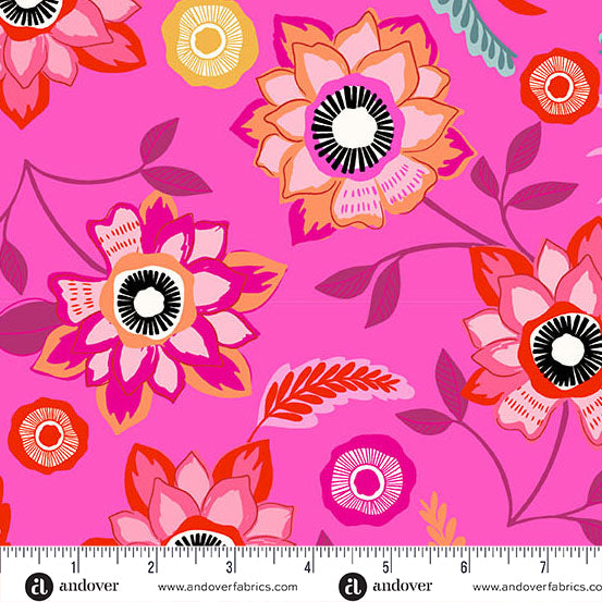 HOT PINK MAYFLOWER MEMORIES UNFOLD  STEPHANIE ORGANES ANDOVER FABRICS A1425E HALF YARD