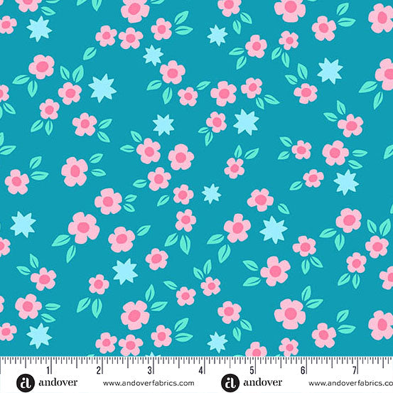 Color Pop Playground Starry Blooms Slate Blue KP Creates Andover A-1694-T Half Yard