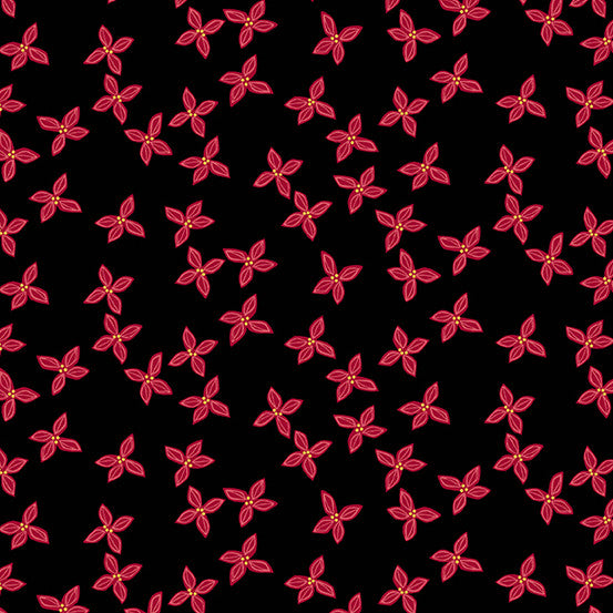 Bird Humbug A-176-MKR Poinsettia Night Bloom Andover Half Yard