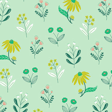 WILD BLOOMS MINT MOONLIT GARDEN  PATTY SLONIGER ANDOVER FABRICS A-511-G HALF YARD
