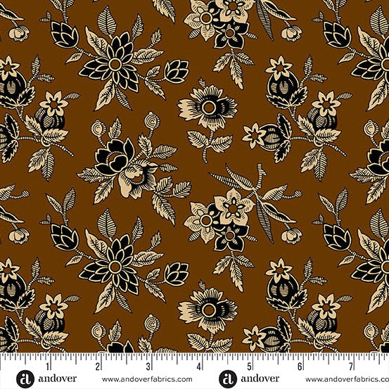 Bridgeport A-5600-N Blooms Brown Jo Morton Andover 12 Yard Bolt