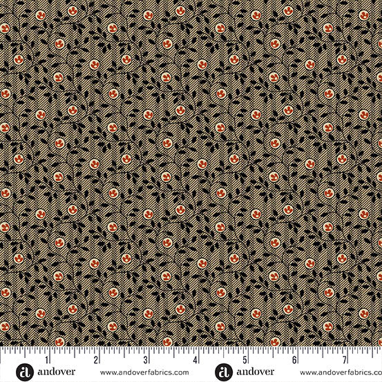 Bridgeport A-5603-K Striped Vines Black Jo Morton Andover 13 Yard Bolt