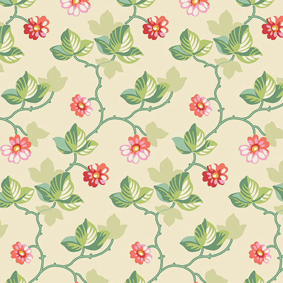 Poppies Floral Vine Cream Andover Fabrics A-751-L Half Yard