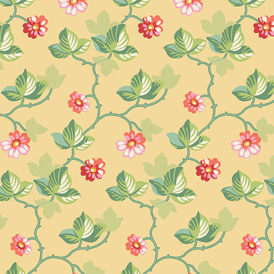 Poppies Floral Vine Yellow Andover Fabrics A-751-Y Half Yard