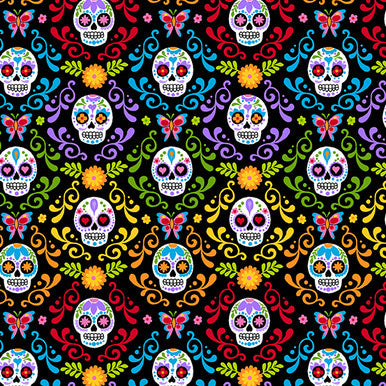 MARIPOSAS NIGHT THE DAY OF THE DEAD  ANDOVER FABRICS A-9818-K HALF YARD