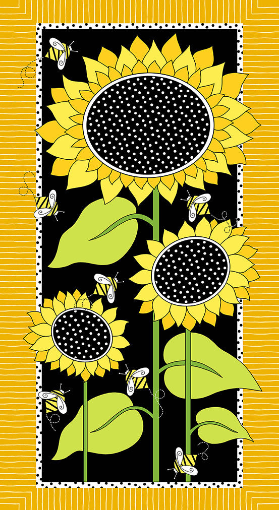 Sunflowers and Honey A-9985-YK Pollinator Panel Night Kim Schaefer Andover