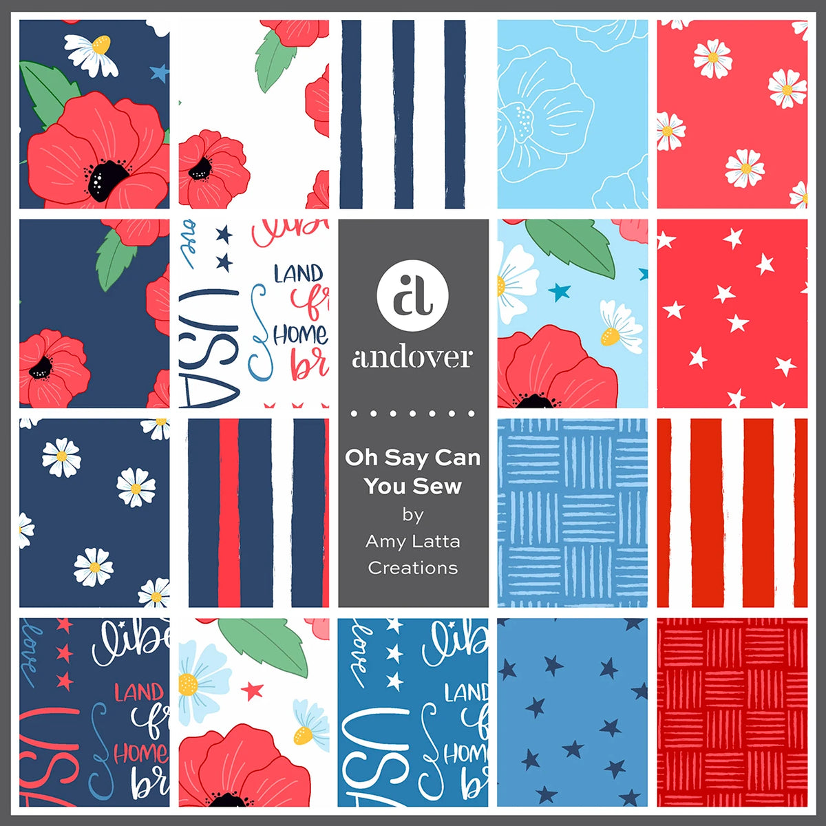 Oh Say Can You Sew Dancing Daisies Navy A-10002-B Amy Latta Andover Half Yard