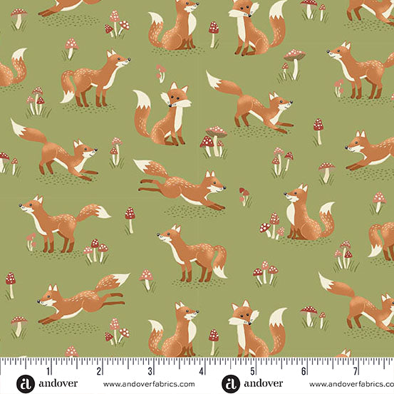 GREEN FOX TAILS HELLO AUTUMN BY MAKOWER UK ANDOVER FABRICS MU098G HALF YARD