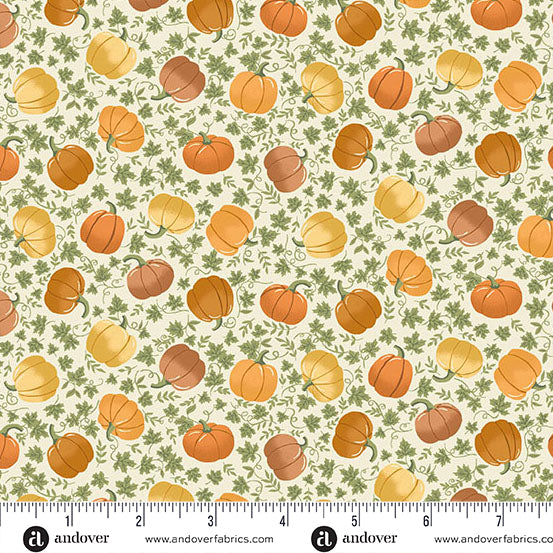 CREAM PUMPKIN SPICE HELLO AUTUMN BY MAKOWER UK ANDOVER FABRICS MU101Q HALF YARD