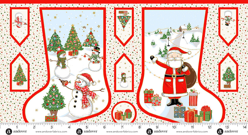 Jolly Saint Nick Stocking 24" Panel Makower UK 129P