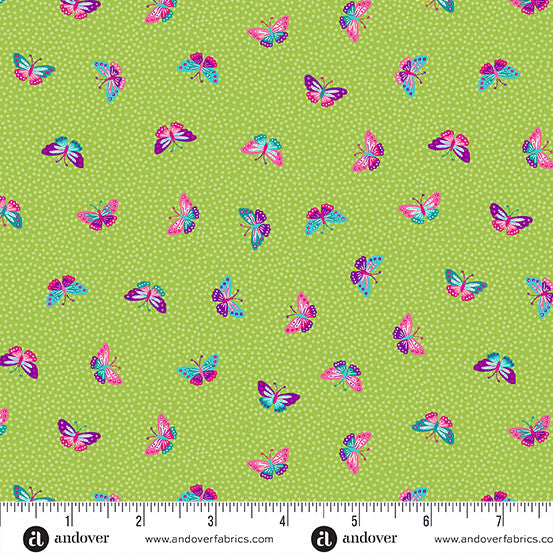 Tropica MU-149-G Butterflies Green Makower UK Andover 15 Yard Bolt