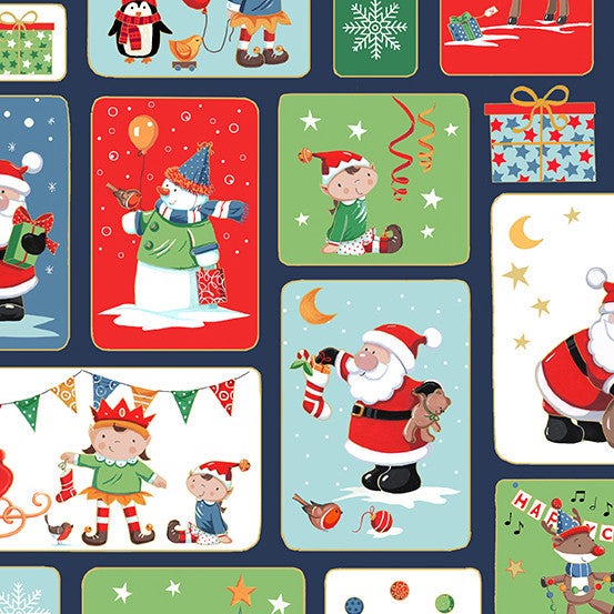 Santa's Christmas TP-2583-1 Santa Blocks Multi Makower Andover Half Yard