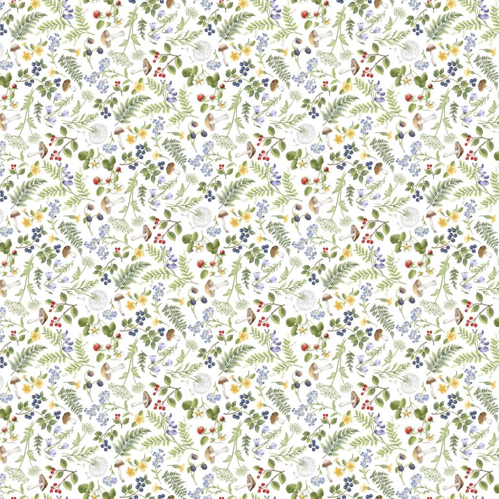 Country Mouse DP29009­-10 Floral Fern Toss White Northcott Half Yard